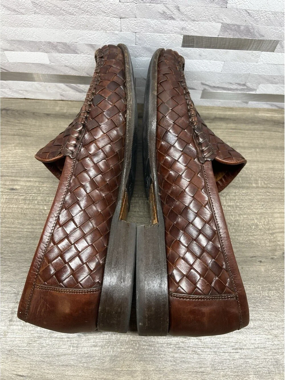 Allen Edmonds Messina Moc Loafers Men’s 7.5 EEE Weave Intrecciato Brown Italy